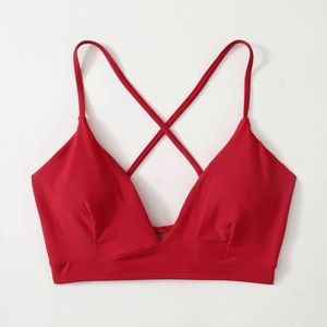 Red lace up back bikini top